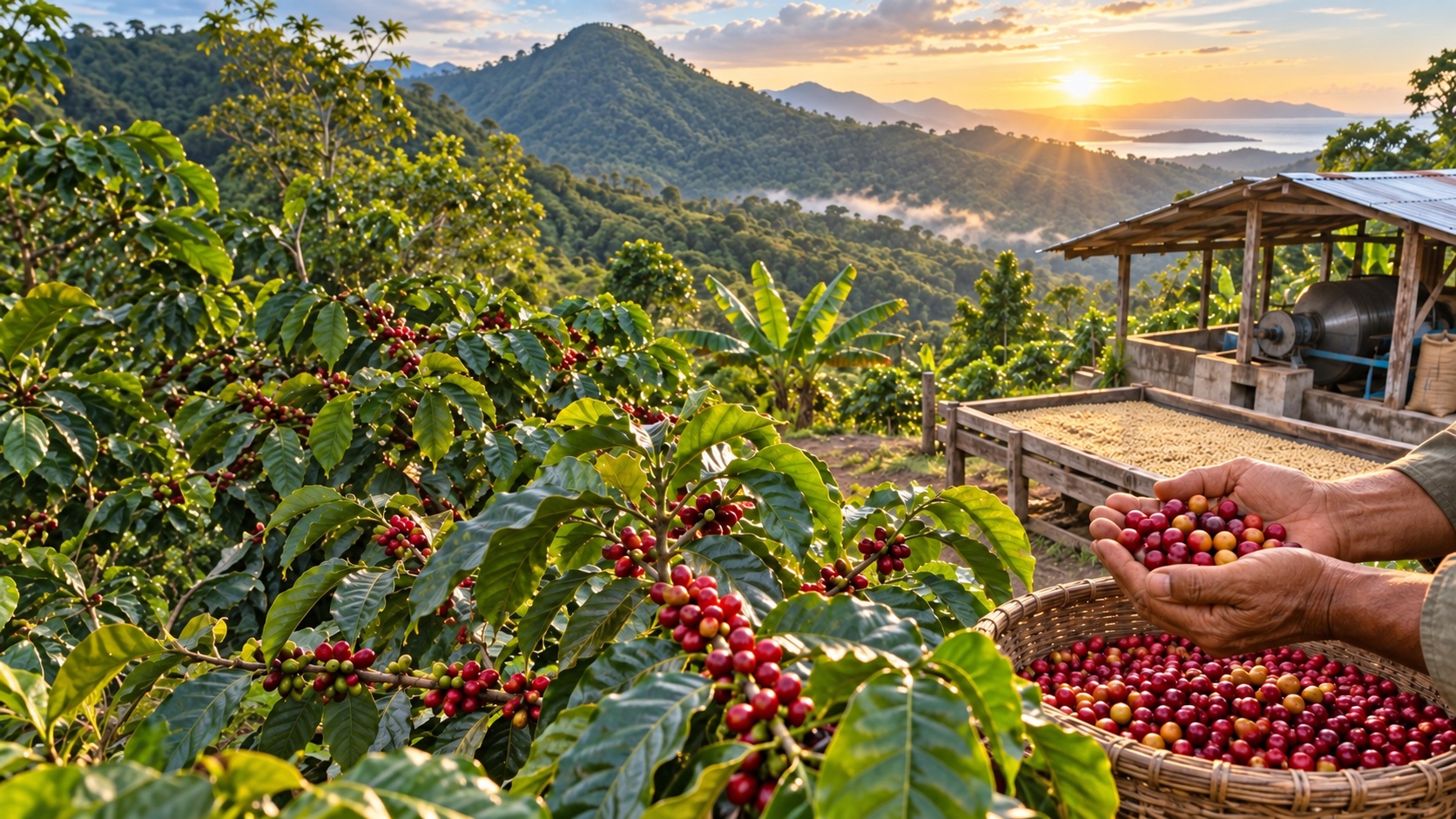 AI-generated image of coffee cherries at a Puerto Rico mountain farm