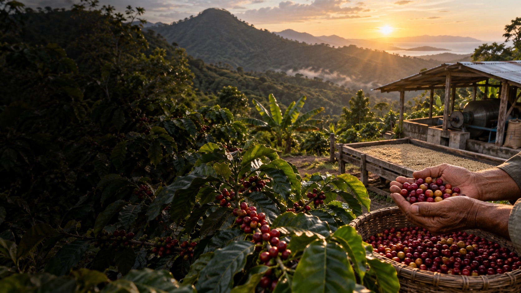 AI illustration of coffee cherries at a Puerto Rico mountain farm