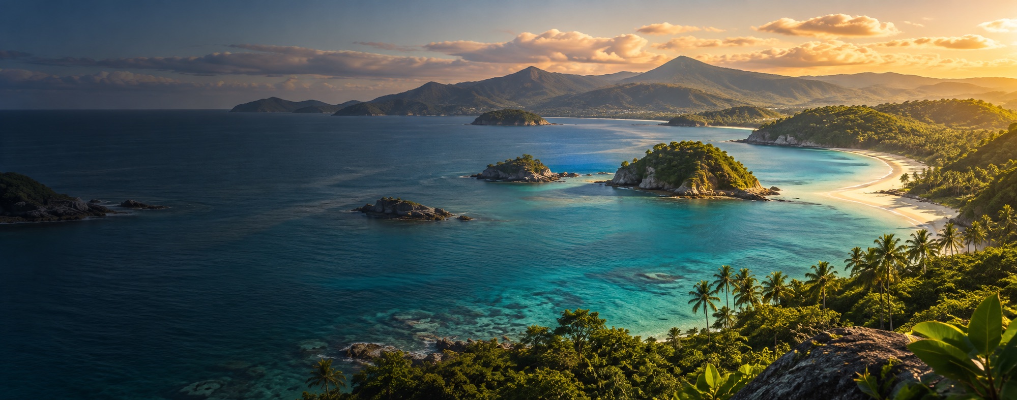 AI-generated image of a tropical Puerto Rico-inspired coast and offshore cays