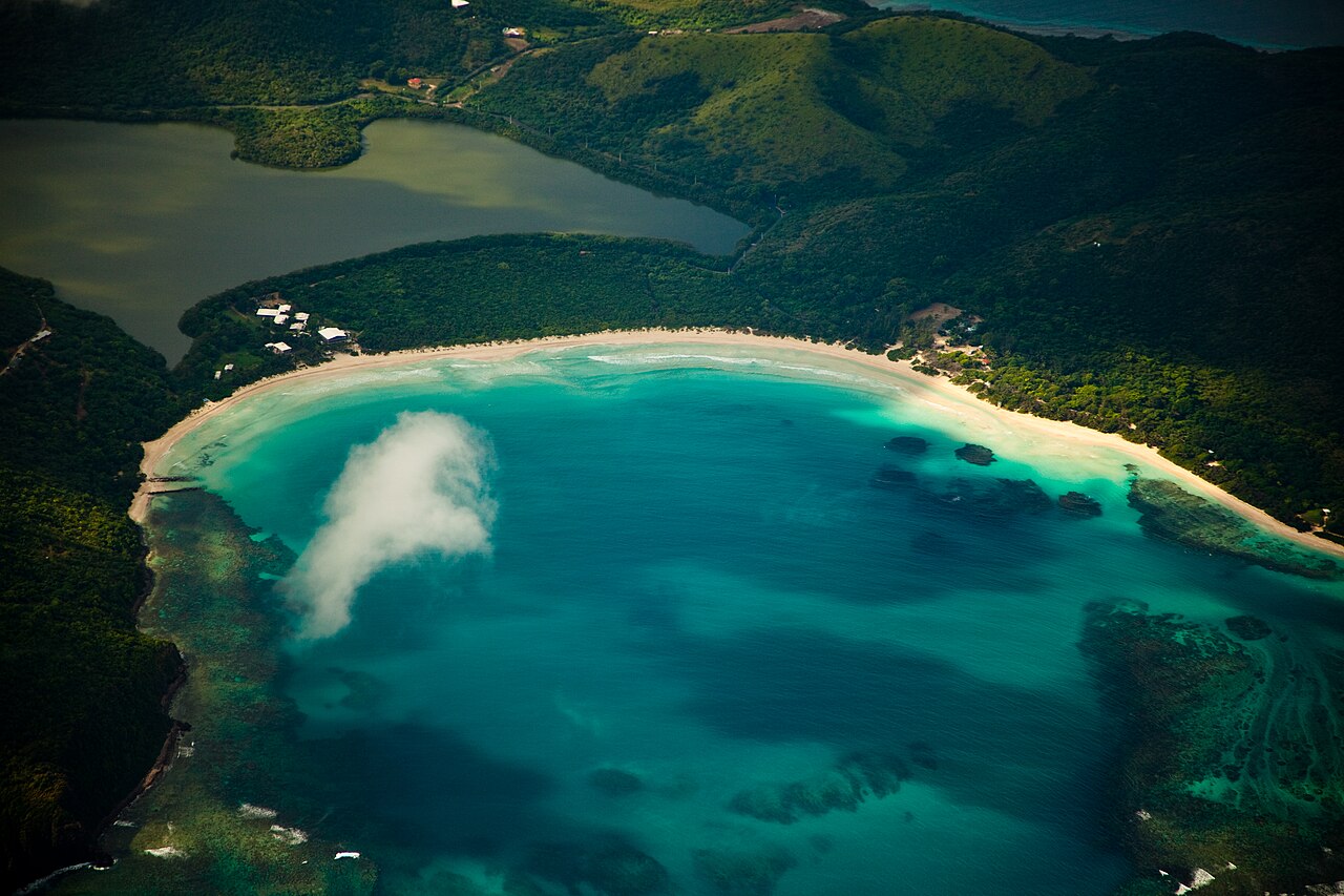 Aerial view of Flamenco Beach on Culebra, Puerto Rico
