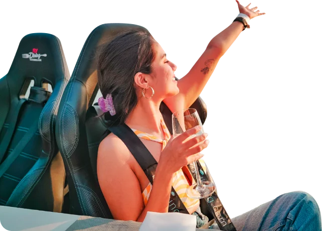A FlyDining guest seated with a safety harness