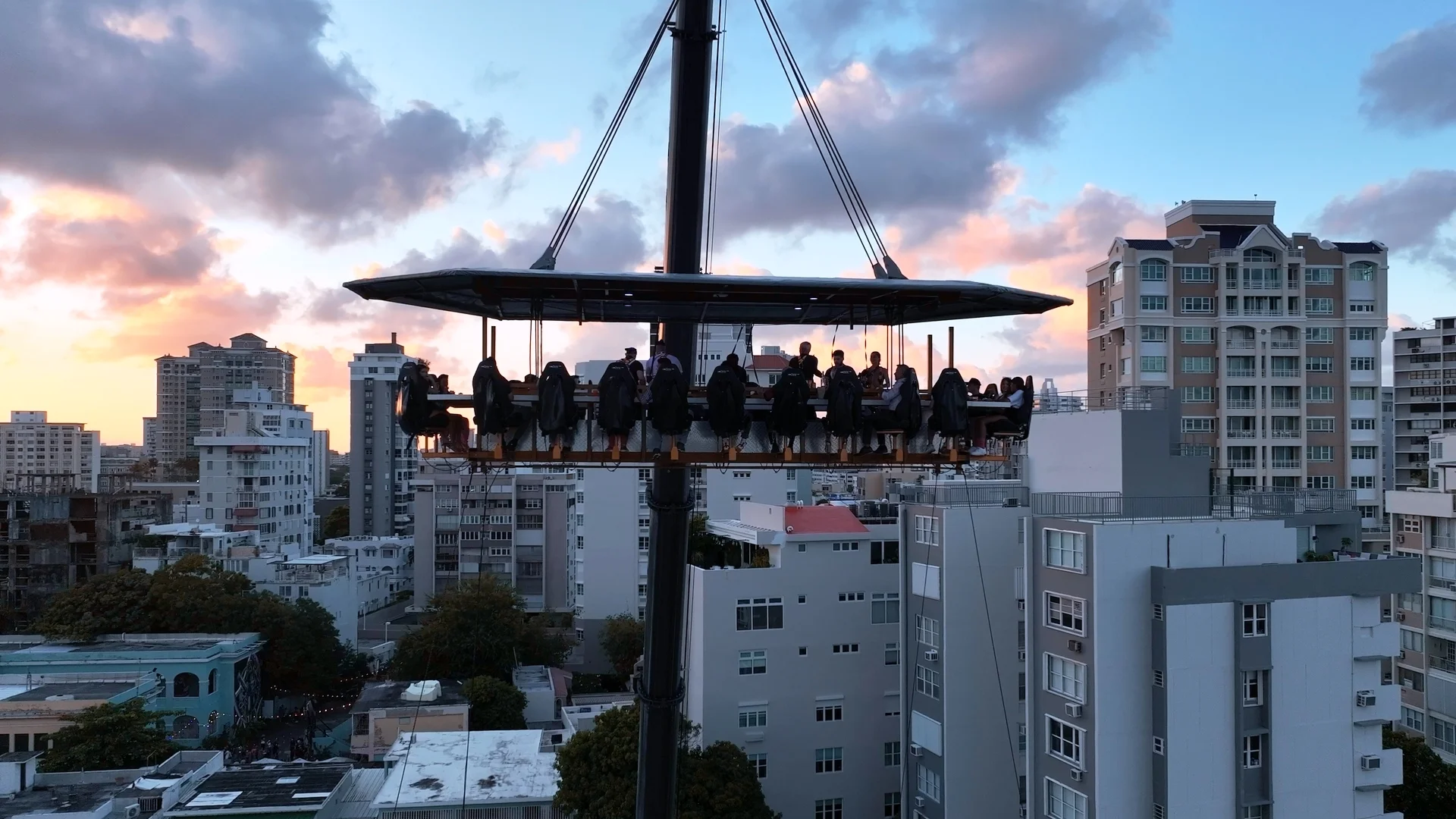 FlyDining table at sunset above San Juan